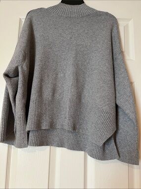 LOFT Gray Ribbed Mock-Neck Boxy Sweater